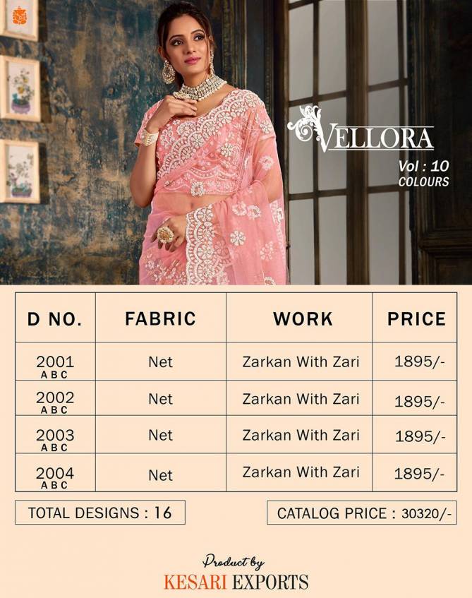 Vellora Vol 10 Soft Net Zarkan Work Designer Wedding Saree